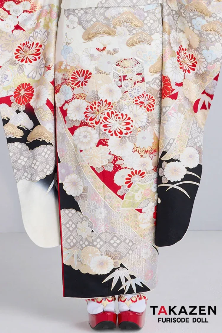TAKAZENのレンタル振袖 最新作プレミアム古典 白地/赤 関芳 最高級金彩刺繍絞り友禅 かっこいい 大人っぽい タカゼンオリジナル 周防ジゼル【通販可】27050