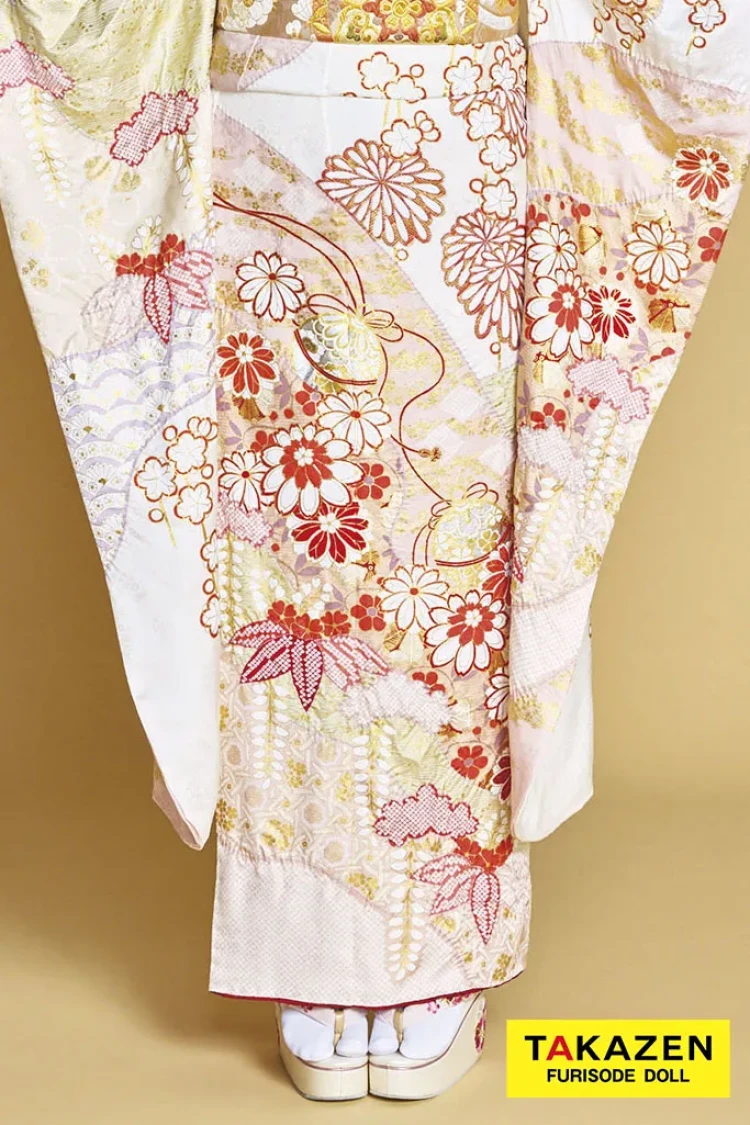 TAKAZENのレンタル振袖 最新作プレミアム古典 白地/ピンク 滝泰 最高級金彩刺繍絞り友禅 きれいめ かわいい 上品 清楚 周防ジゼル【通販可】27052