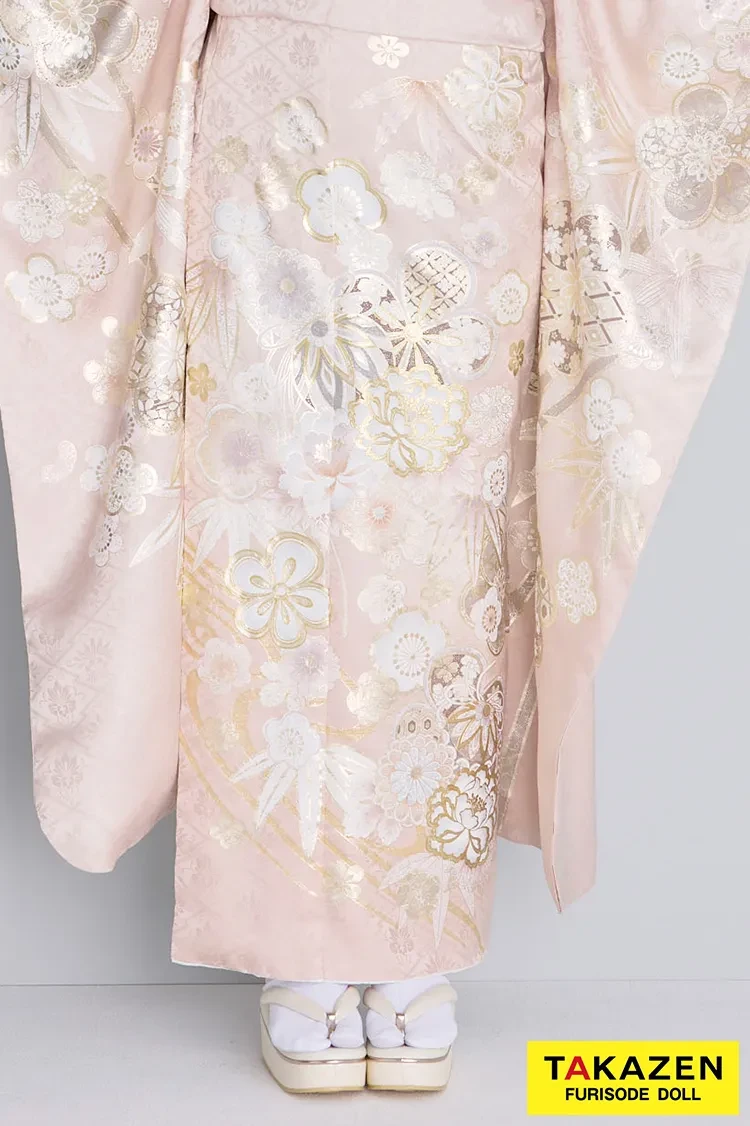 TAKAZENのレンタル振袖 最新作くすみカラー古典 ピンク淡い色 桜柄 かわいい 清楚 上品 今どき トレンド 周防ジゼル【通販可】27055