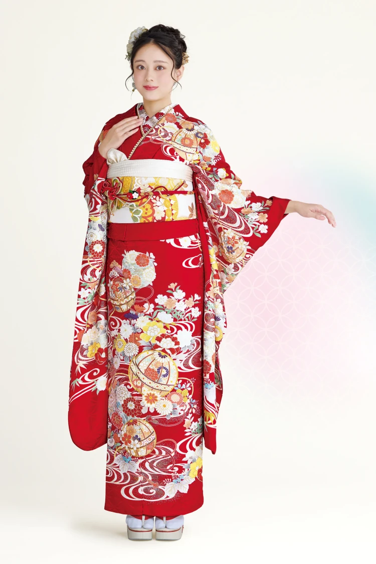 成人式振袖レンタル　正統派古典　はんなり　上品　赤地