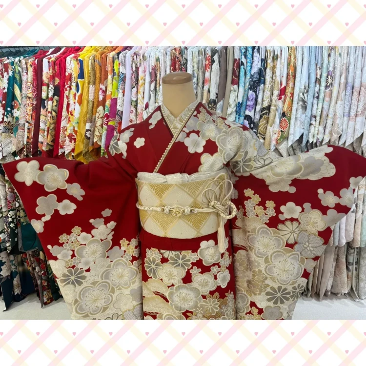 成人式　振袖レンタル　大阪　堺　プレミアム古典　赤　金