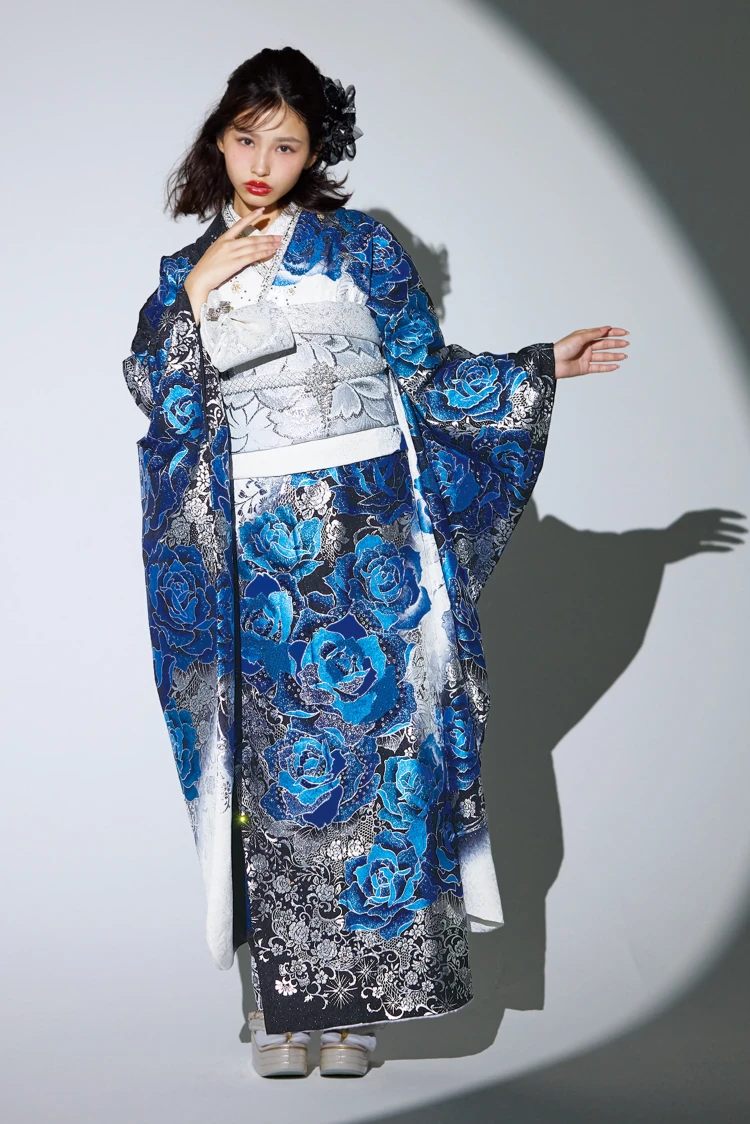 成人式振袖レンタル MODE キラキラ 派手 目立つ ギャル 青