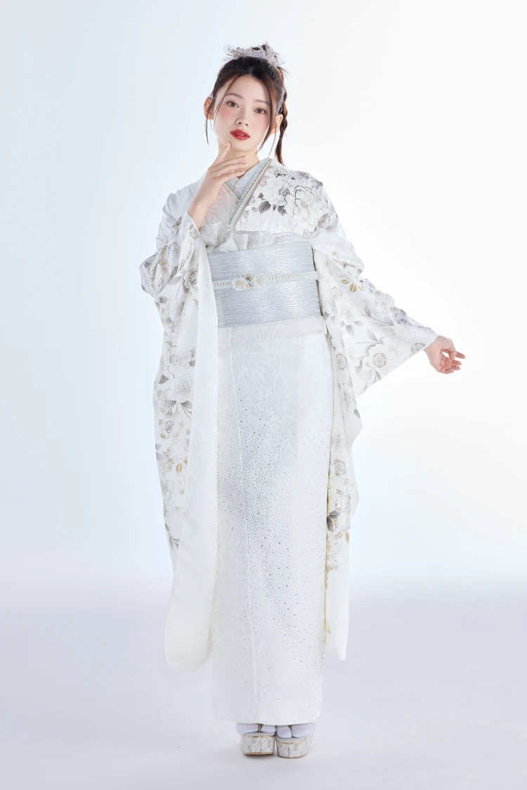 成人式振袖レンタル　ヴィンテージスタイル　きれいめ　フロッキー生地　シンプル