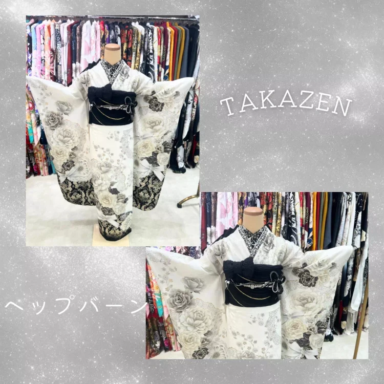 TAKAZEN神戸旧居留地店　成人式　振袖レンタル　白黒振袖　カワイイ　イマドキ　キラキラ