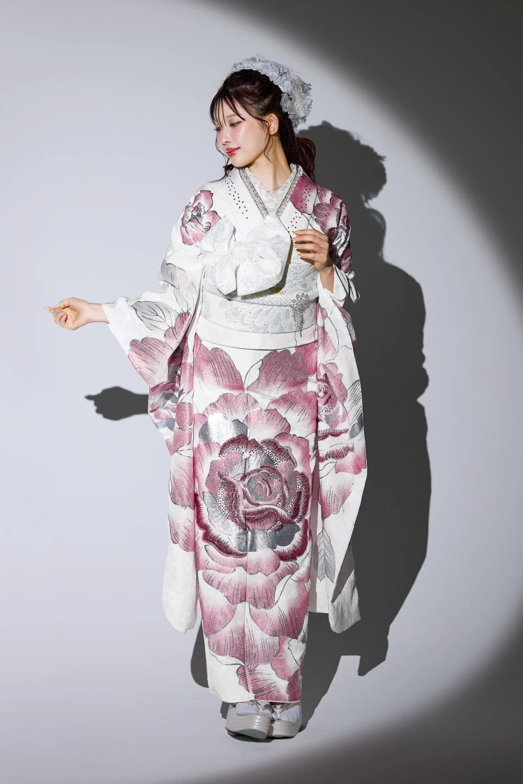 成人式振袖レンタル MODE キラキラ 派手 目立つ ギャル 白ピンク