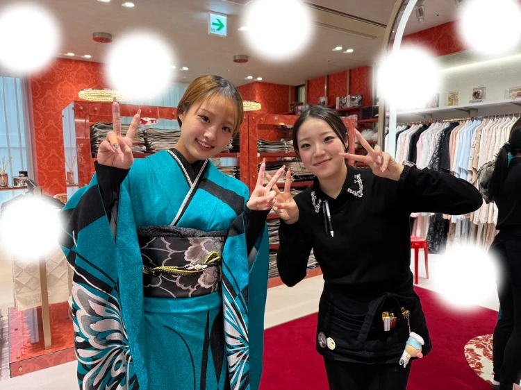 成人式　前撮り　梅田　モード　蝶　青