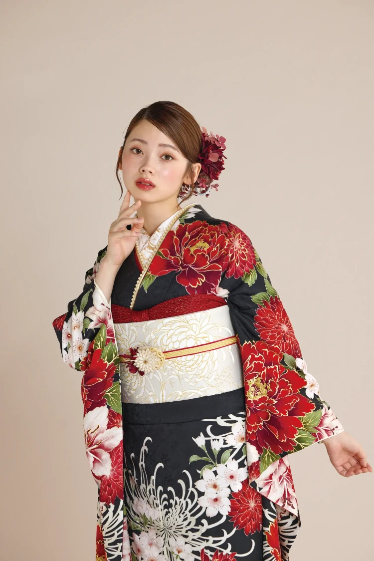 成人式振袖レンタル　正統派古典　はんなり　上品　黒地