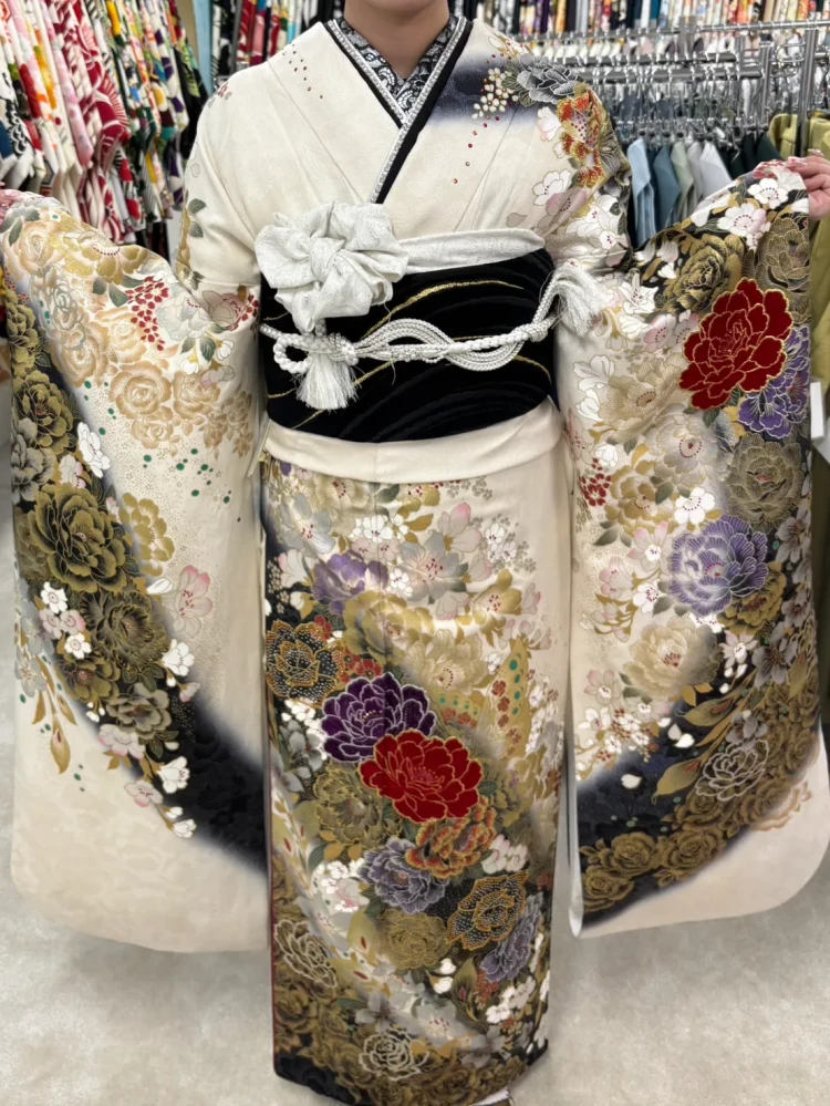 成人式　振袖レンタル　安カワ　桂由美　お得　キラキラ　白　金