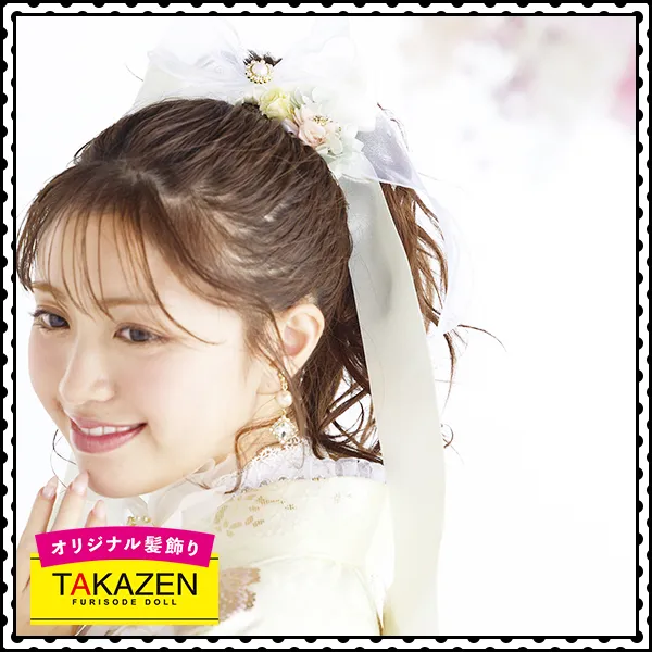 女性らしいゆるふわポニーテール×新作パール付きリボン髪飾り♡黄色【通販可】