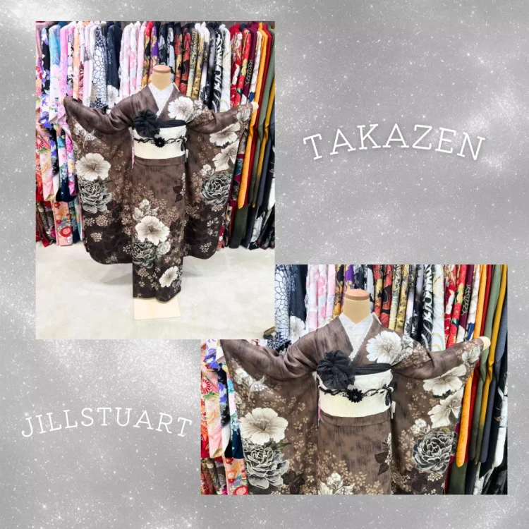 TAKAZEN神戸旧居留地店 成人式 振袖レンタル カワイイ イマドキ ジルスチュアート 茶色振袖 レトロ