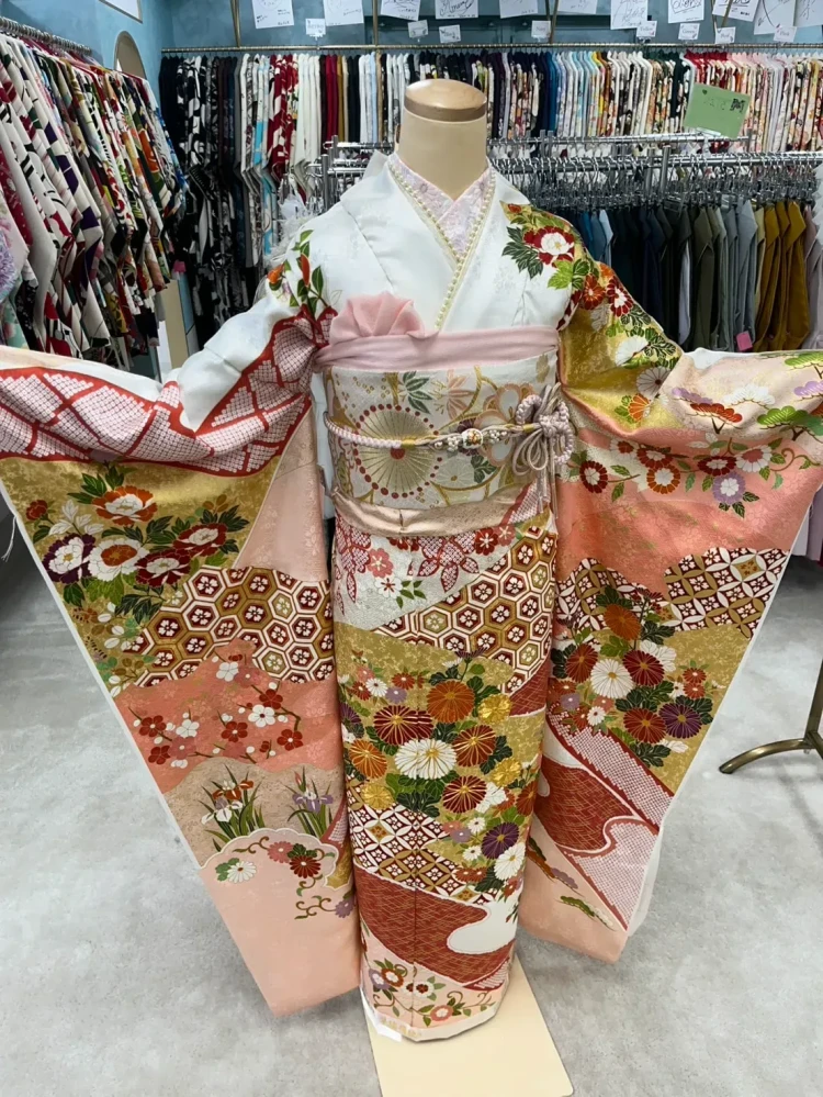 振袖レンタル　成人式　なんば　心斎橋　大阪　人気　前撮り　前撮り撮影会TAKAZEN心斎橋店プレミアム古典吉澤織物ピンク色古典柄