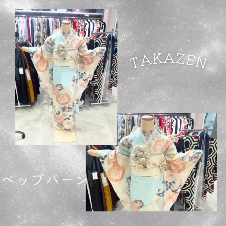 TAKAZEN神戸旧居留地店　成人式　振袖レンタル　シャネルカラー　ブランド振袖　イマドキ　カワイイ　水色振袖