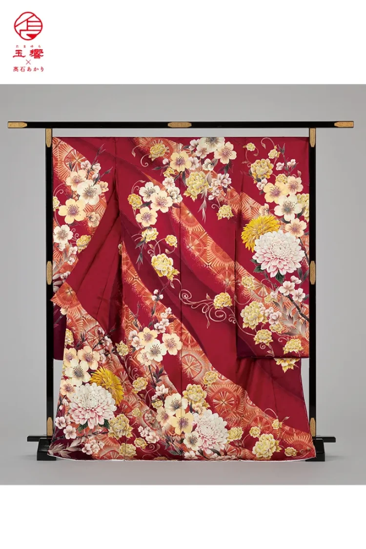 TAKAZENのレンタル振袖 玉響×髙石あかりブランド振袖 正統派古典 エンジ 吉祥文様 綺麗 上品 清楚 大人っぽい【通販可】K1274