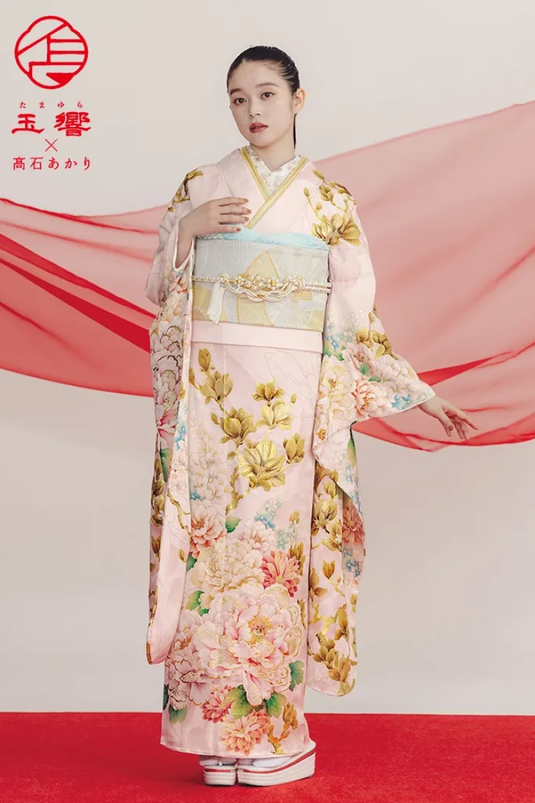 TAKAZENのレンタル振袖 玉響×髙石あかりブランド振袖 正統派古典 ピンク/淡い色 牡丹柄 かわいい 綺麗【通販可】K1275