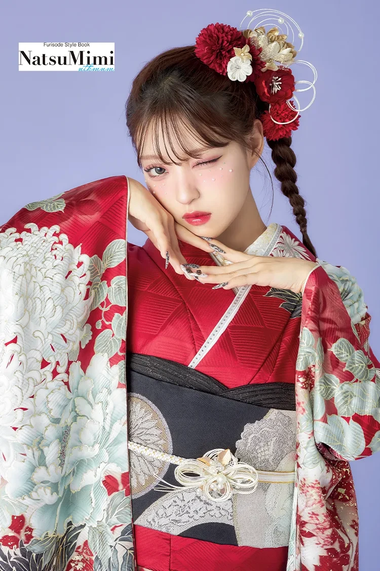 TAKAZENのレンタル振袖 NatsuMimiブランド振袖　赤/白　正統派古典　牡丹柄　きれいめ　大人っぽい　豪華【通販可】K1278