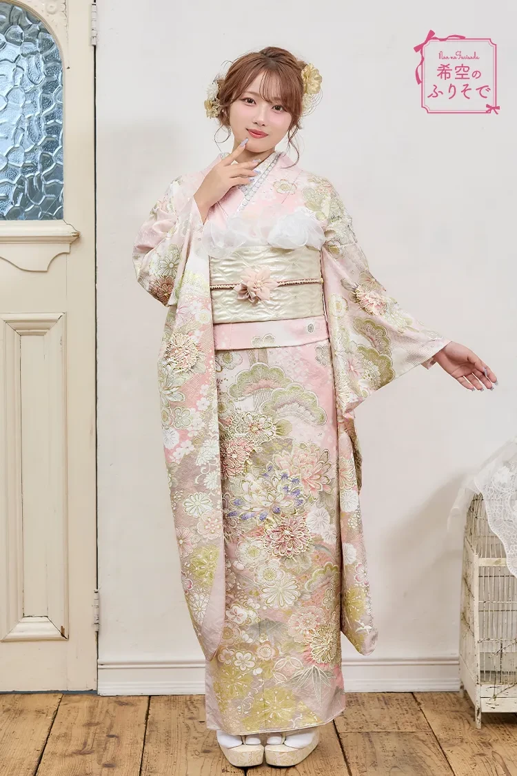 TAKAZENのレンタル振袖 希空のふりそで ピンク 高級古典 はんなり 上品 きれいめ 清楚 華やか スワロフスキー付き【通販可】K1281
