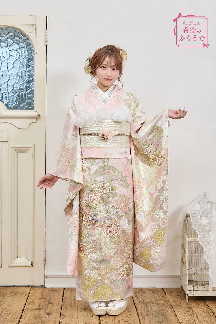 TAKAZENのレンタル振袖 希空のふりそで ピンク 高級古典 はんなり 上品 きれいめ 清楚 華やか スワロフスキー付き【通販可】K1281