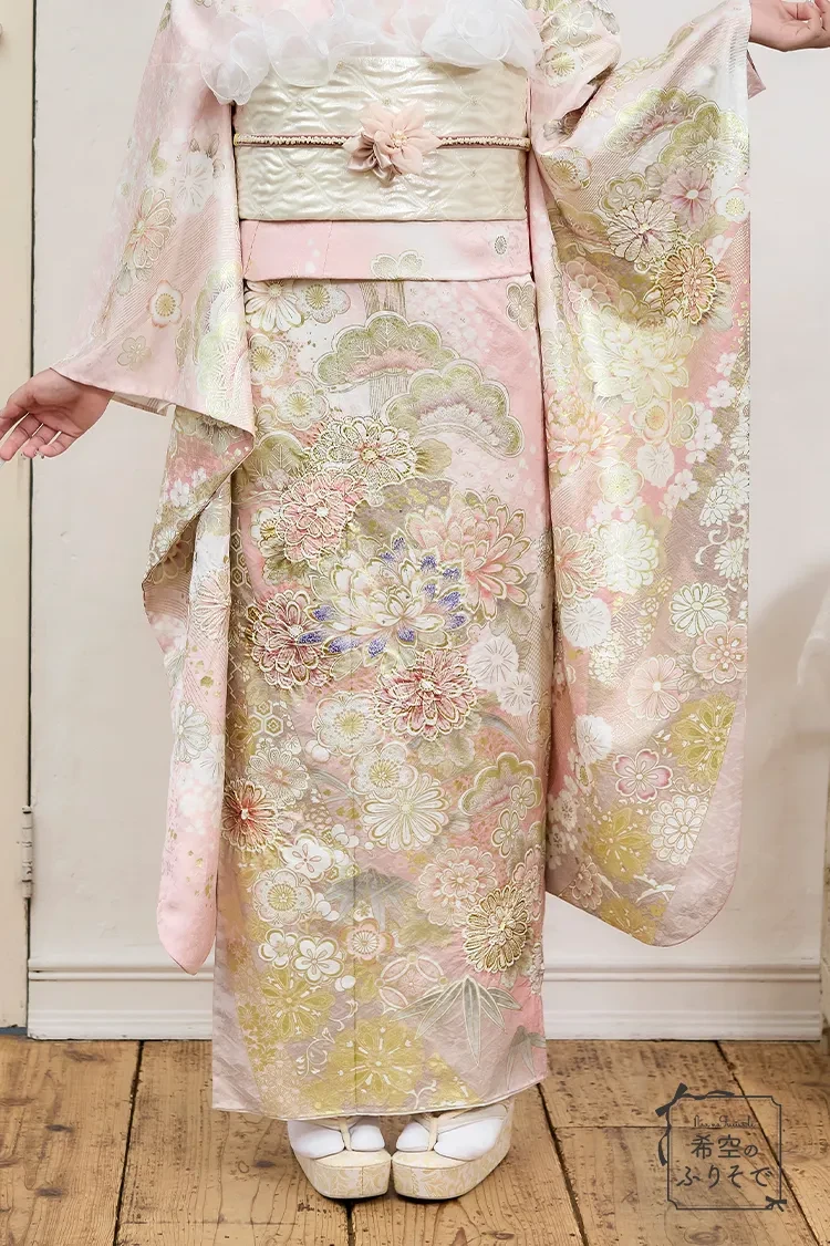 TAKAZENのレンタル振袖 希空のふりそで ピンク 高級古典 はんなり 上品 きれいめ 清楚 華やか スワロフスキー付き【通販可】K1281