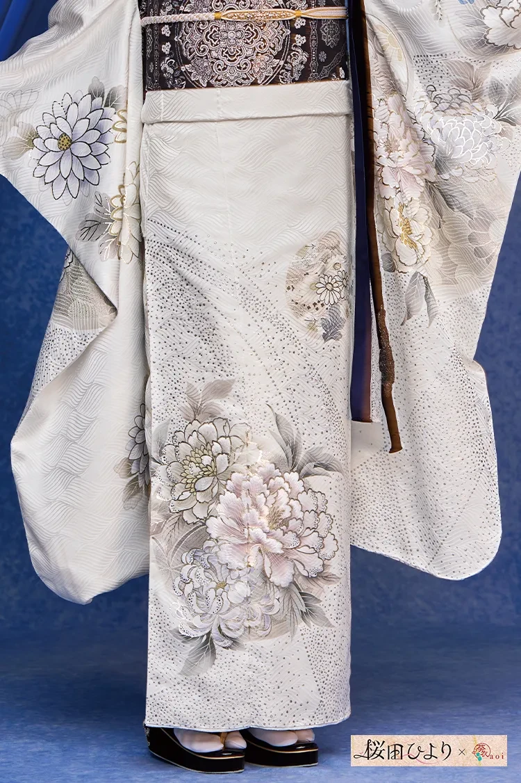 TAKAZENのレンタル振袖 桜田ひよりブランド振袖　くすみカラー　ニュアンスカラー　シンプル　すっきり　グリッター付き　キラキラ【通販可】K1285