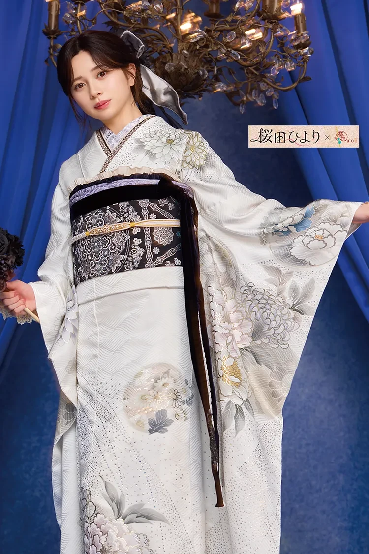 TAKAZENのレンタル振袖 桜田ひよりブランド振袖　くすみカラー　ニュアンスカラー　シンプル　すっきり　グリッター付き　キラキラ【通販可】K1285