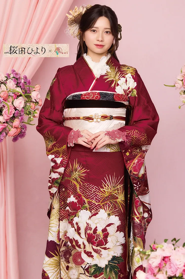 TAKAZENのレンタル振袖 桜田ひよりブランド振袖　正統派古典　エンジ　豪華　上品　大人っぽい　きれいめ　和柄【通販可】K1288