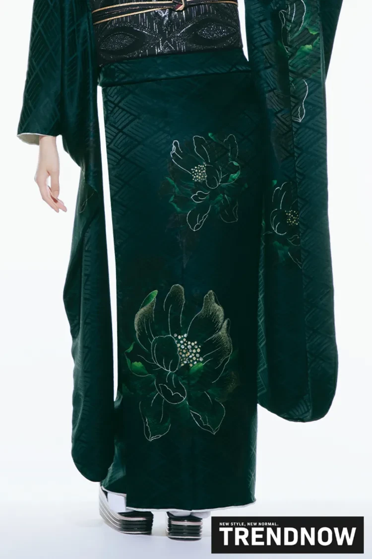 TAKAZENのレンタル振袖 最新作トレンドナウ　ヴィンテージスタイル　緑/グリーン　シンプル　シック　大人っぽい【通販可】K1289