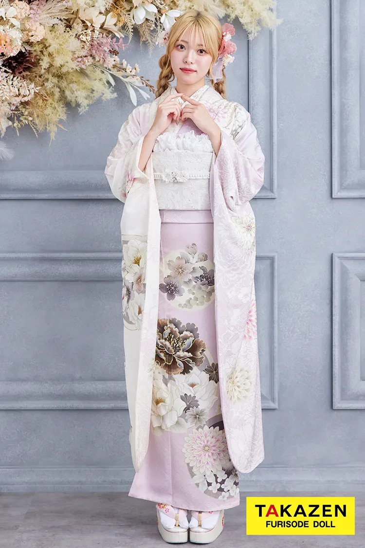 TAKAZENのレンタル振袖 安い！玉城ティナ×紅一点ブランド振袖　くすみピンク　おしゃれ　かわいい　古典柄　いまどき【通販可】K292