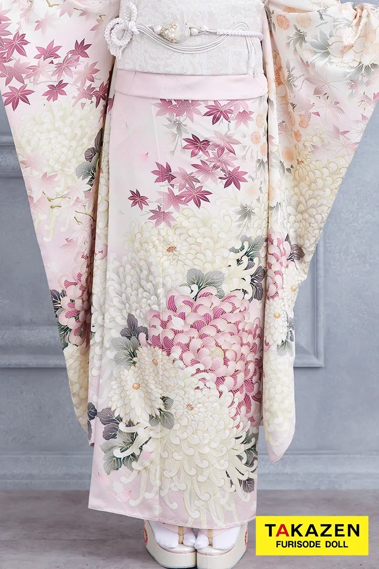 TAKAZENのレンタル振袖 格安お得!華徒然×吉木千沙都ブランド振袖 ピンク/淡い色 乱菊柄 清楚 かわいい 大人っぽい きれいめ【通販可】K364