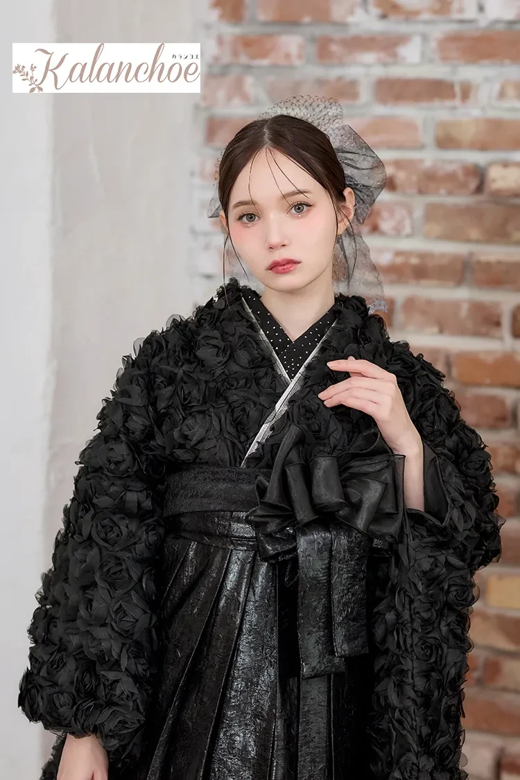 TAKAZENのレンタル袴 ヴィンテージスタイル袴　黒/オールブラックコーデ　スタイリッシュ　きれいめ　おしゃれ　かっこいい【通販可】R26082