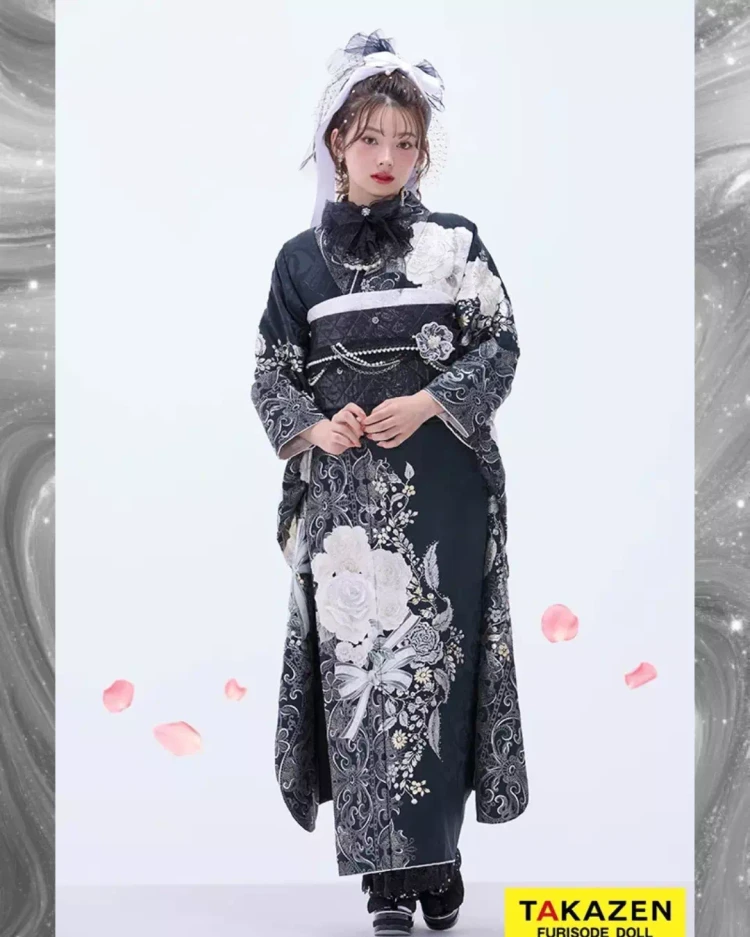 TAKAZEN神戸旧居留地店　成人式　振袖レンタル　カワイイ　イマドキ　キラキラ　黒振袖