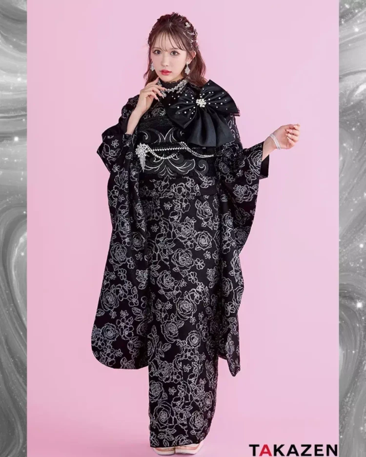 TAKAZEN神戸旧居留地店　成人式　振袖レンタル　カワイイ　イマドキ　キラキラ　黒振袖