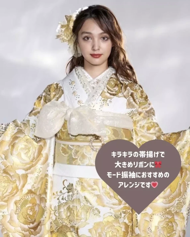 TAKAZEN姫路店　姫路市　成人式　卒業式　袴　振袖　イマドキ振袖　キラキラ 　香川るな　ギャル　派手振袖　振袖派手　振袖ギャル　リボンアレンジ　帯揚リボン　