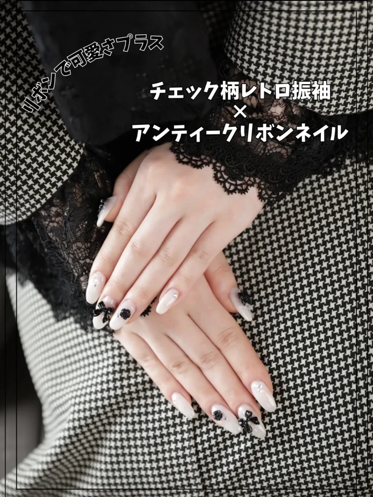 成人式　ネイル　ワンホン　キラキラ　ネイルデザイン　可愛い　おしゃれ　千鳥柄