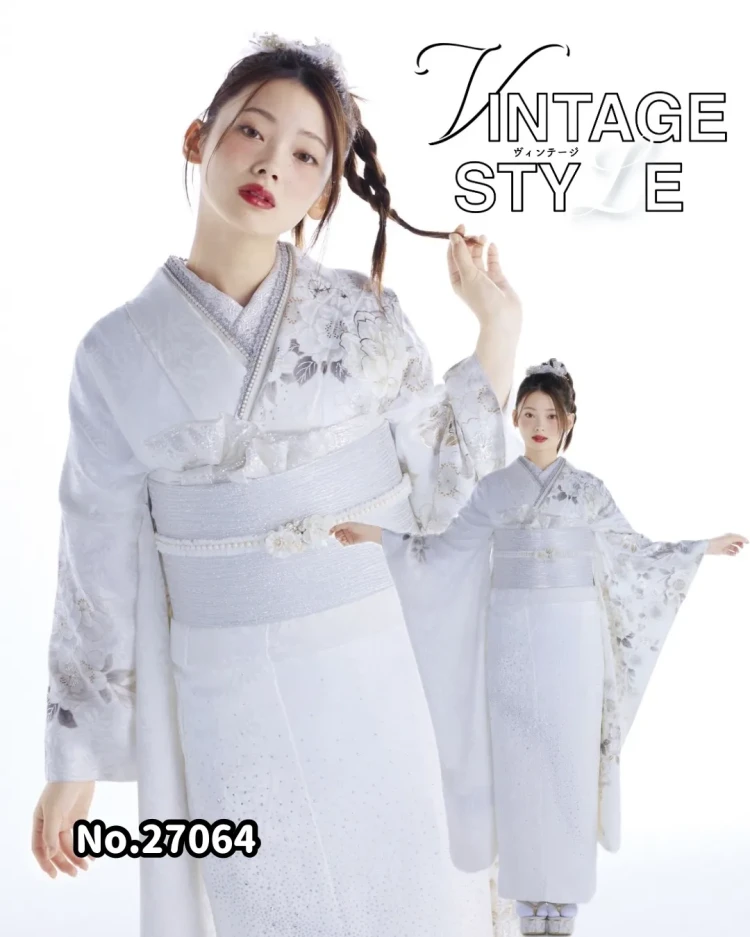 成人式　振袖　ヴィンテージスタイル　シンプル　おしゃれ　白