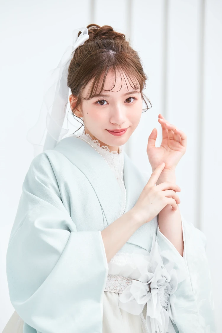 袴　レンタル　大阪　可愛い　新作　シュシュ　リボン　くすみ　パステル　水色　人気