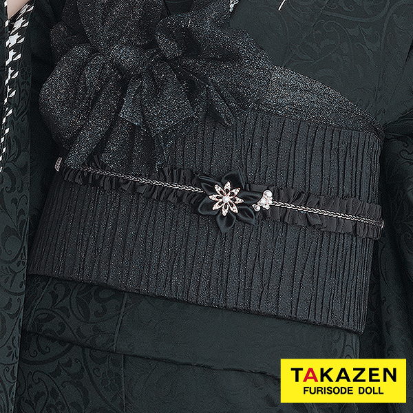 振袖レンタル　フリルとお花のエレガントな帯締め　白/黒/赤/ピンク　豪華　ビジュー　花飾り付き　フリル　帯締め55