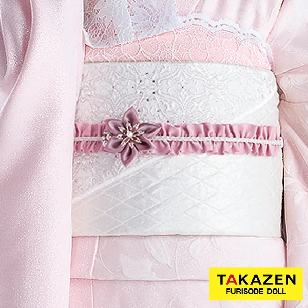 振袖レンタル　フリルとお花のエレガントな帯締め　白/黒/赤/ピンク　豪華　ビジュー　花飾り付き　フリル　帯締め55