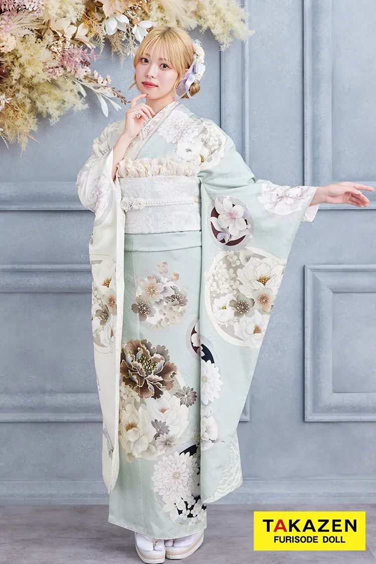 成人式振袖レンタル　安カワ振袖　くすみ系　安い