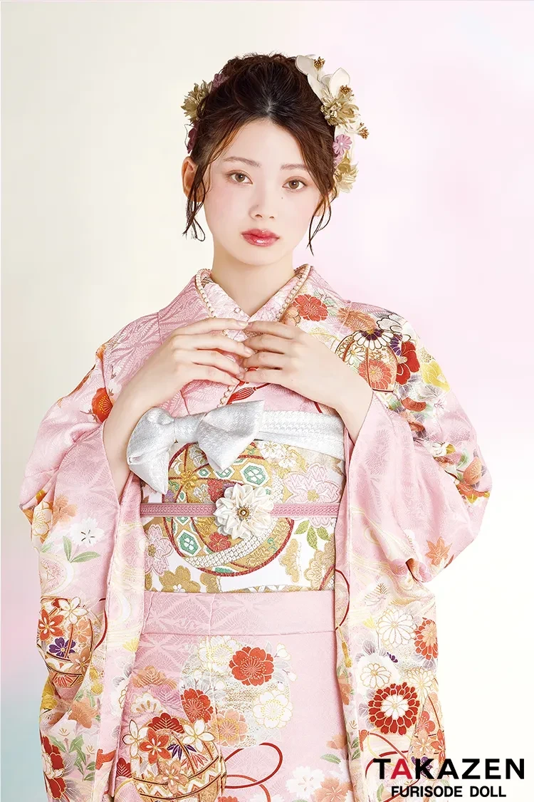 TAKAZEN奈良　振袖　レンタル　成人式　最新作正統派古典　ピンク　鞠柄/和柄　かわいい　はんなり　上品　きれいめ　王道　TAKAZENオリジナルカラー　南琴奈