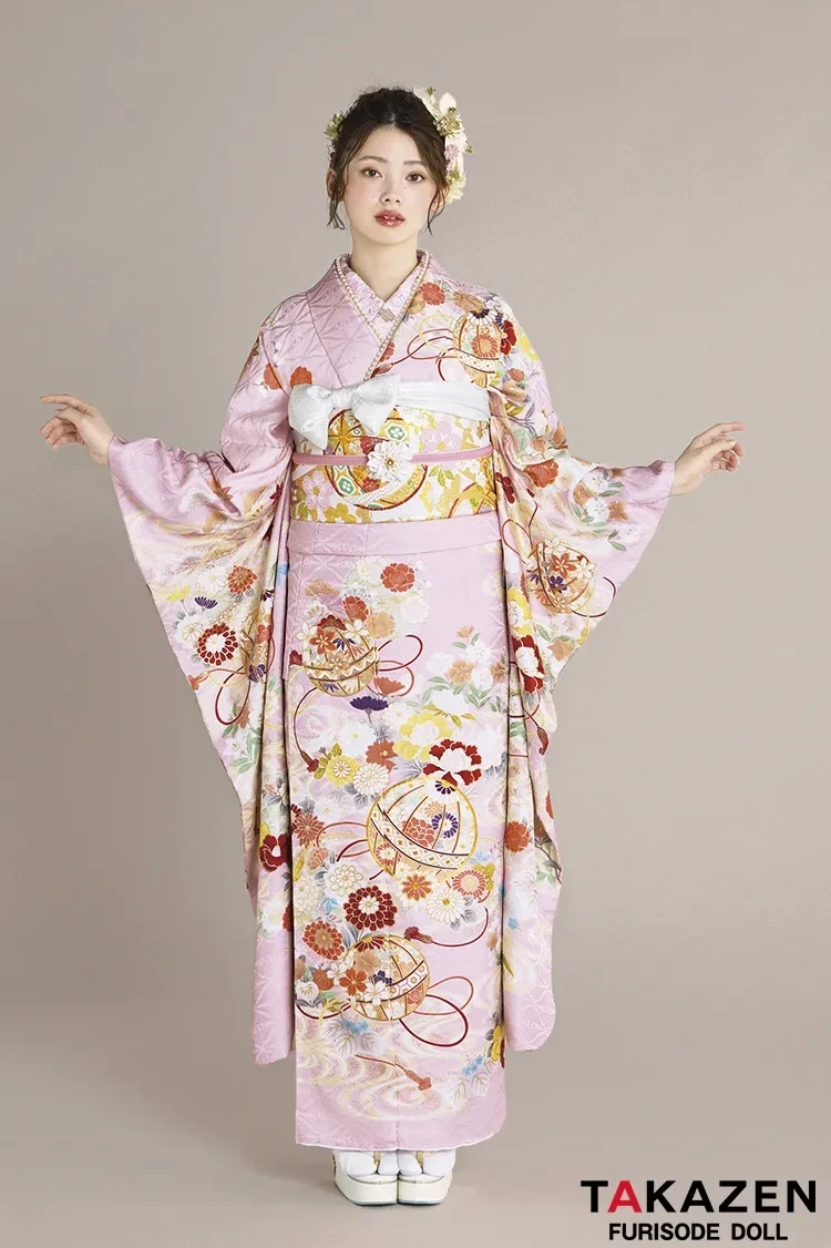 最新作正統派古典　ピンク　鞠柄/和柄　かわいい　はんなり　上品　きれいめ　王道　TAKAZENオリジナルカラー　南琴奈【通販可】27020