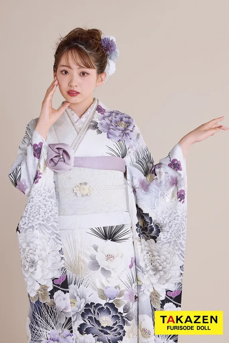 成人式　振袖レンタル　紫　白　古典柄　新作　きれいめ