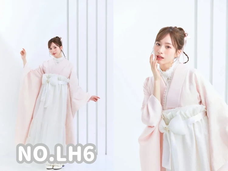 TAKAZEN橿原 奈良 橿原 成人式 振袖 振袖レンタル 前撮り 卒業式 袴レンタルヴィンテージスタイル袴 ピンク 淡い色 フロッキー生地 おしゃれ かわいい リボン付きドレス袴 白宮みずほ【通販可】LH6