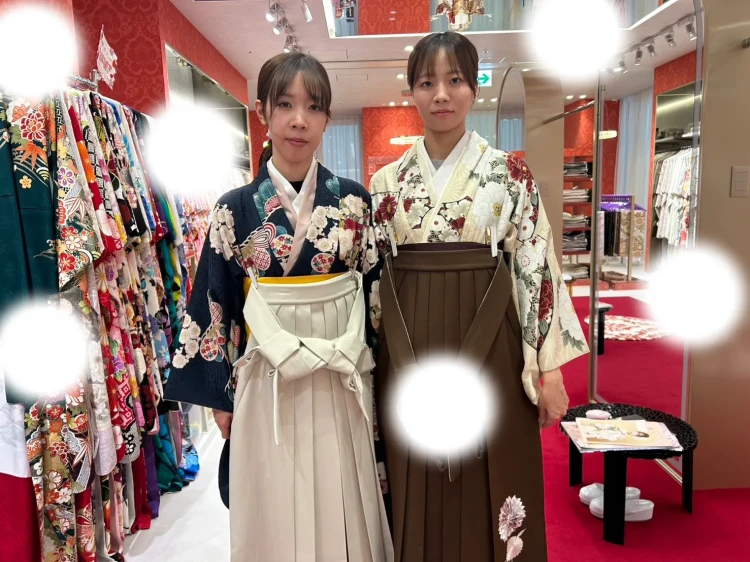 卒業式　古典柄　くすみ　白　紺