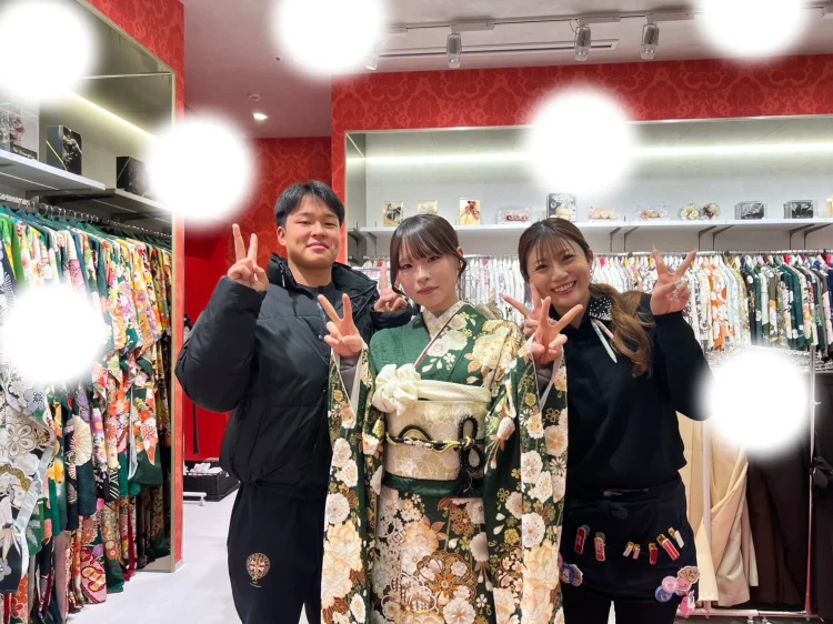 成人式　振袖レンタル　古典　緑　可愛い