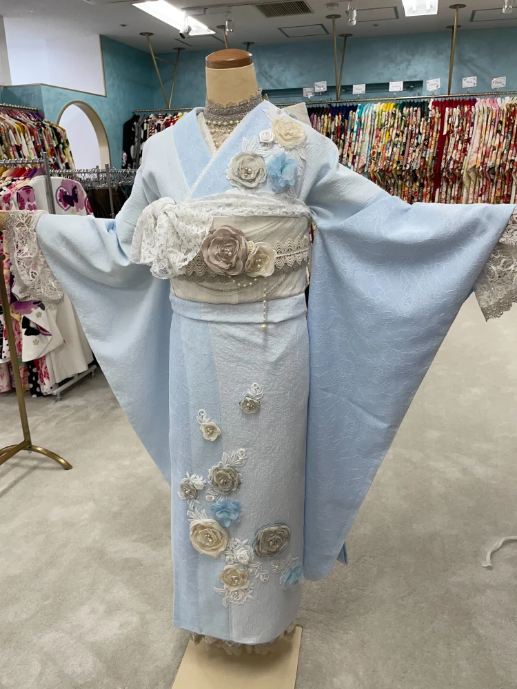振袖レンタル　成人式　なんば　心斎橋　天王寺　大阪　人気タカゼン可愛い水色ミニョンTAKAZEN心斎橋店