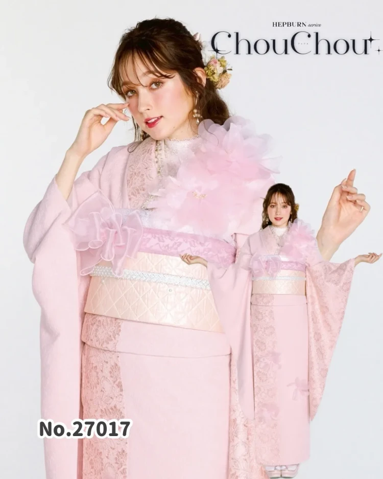 TAKAZEN　タカゼン　振袖　レンタル　ローズ　立体花　ピンク