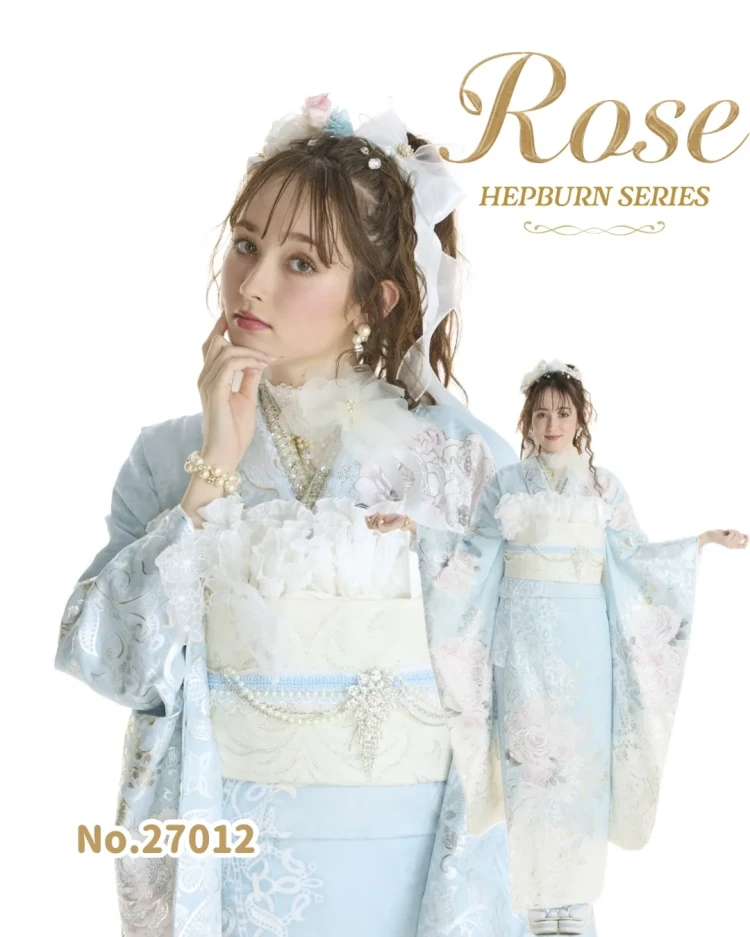 TAKAZEN　タカゼン　振袖　レンタル　ローズ　立体花　水色