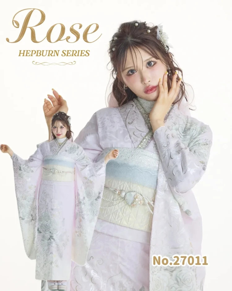 TAKAZEN　タカゼン　振袖　レンタル　ローズ　立体花　ピンク