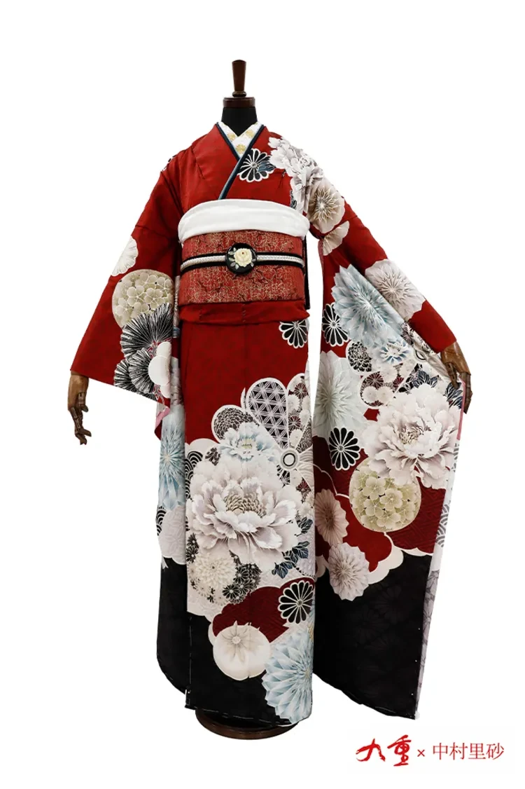 九重×中村里砂ブランド振袖 古典柄 赤 大柄 華やか 目立つ きれいめ和