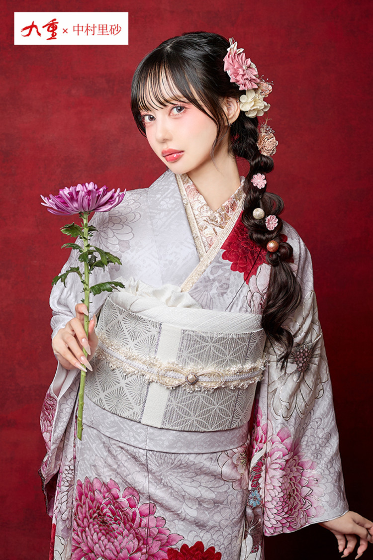 TAKAZENのレンタル振袖 九重×中村里砂ブランド振袖　ピンク/パステルカラー　牡丹柄　大柄　かわいい　トレンド振袖【通販可】K1295